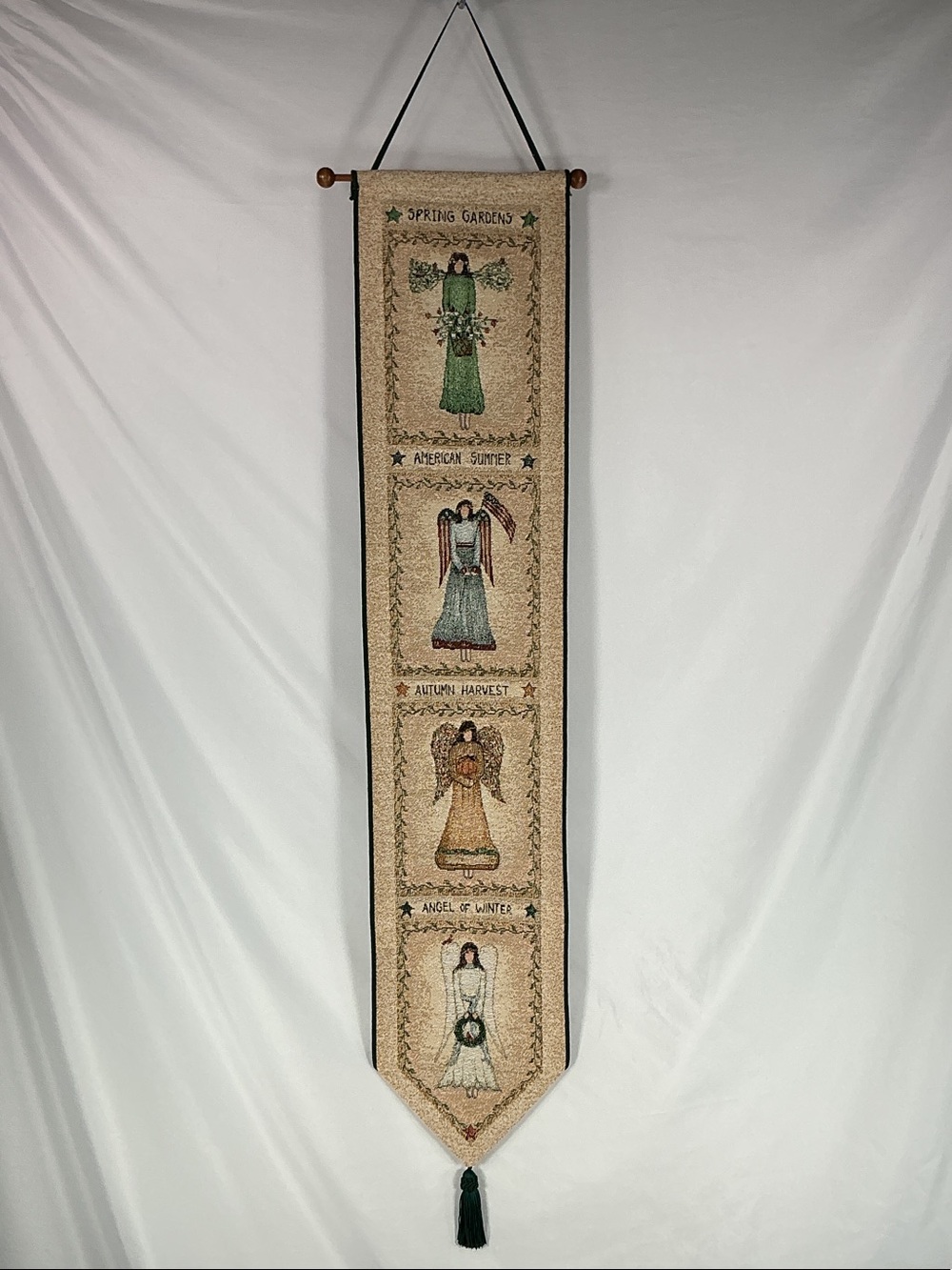 Seasonal Angels Vertical Wall Tapestry - Green & Neutral